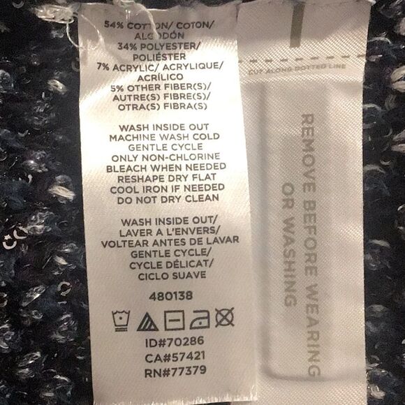 Ann Taylor Navy Blue Metallic Silver Sequin Boat Neck Fringed Knit Sweater - Picture 16 of 16